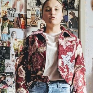 Floral Tapestry Zip Front Jacket
